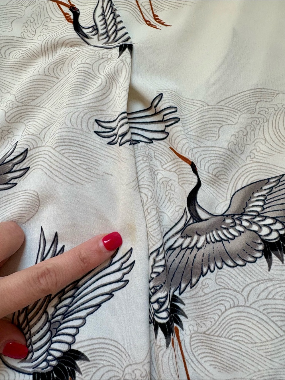 Ann Taylor Factory Cream Blouse with Crane Motif - Picture 2 of 2